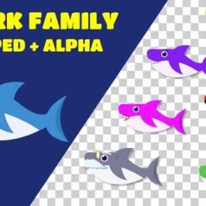 Animated Cartoon Shark Family