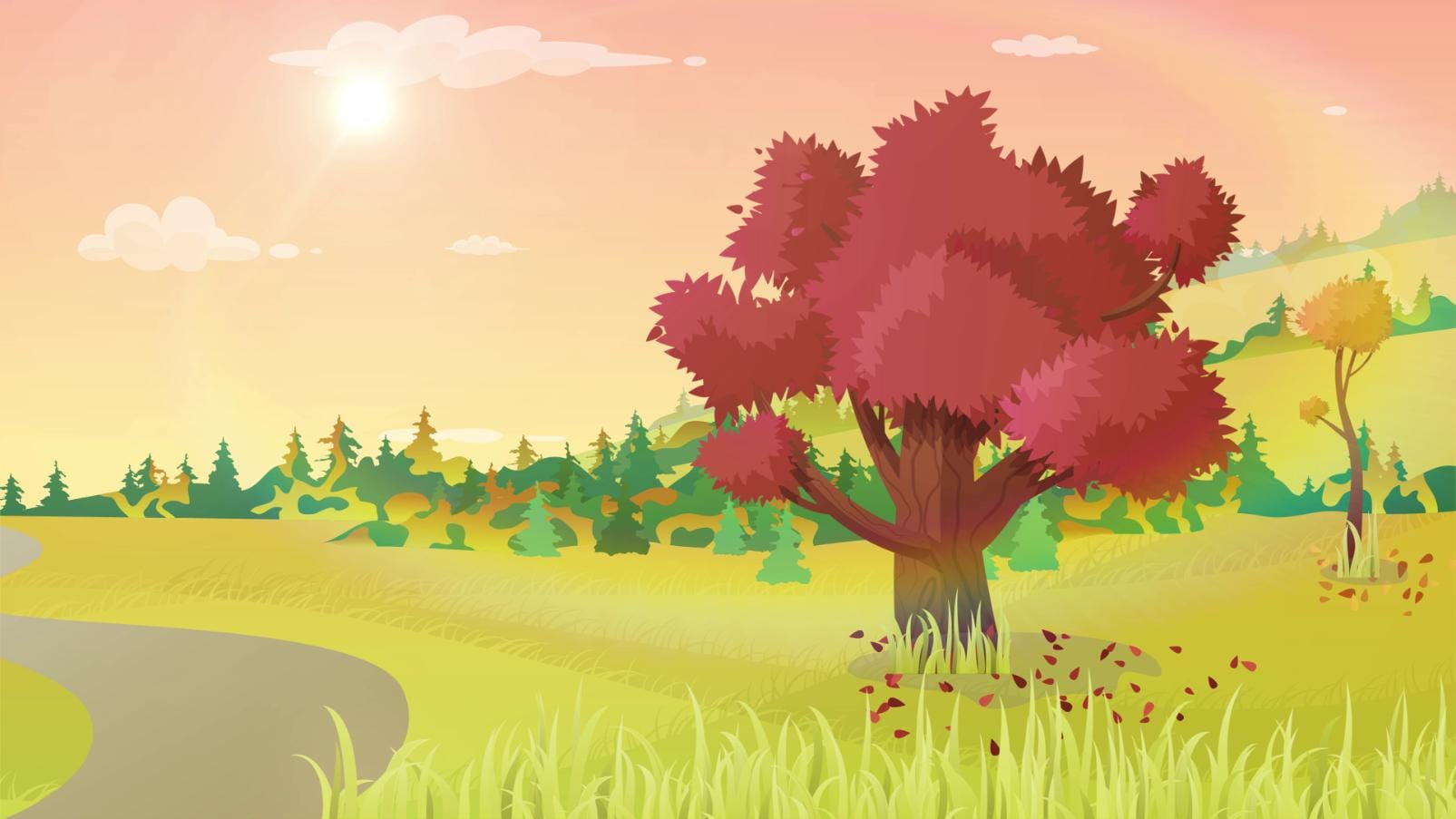 Animated cartoon Autumn landscape