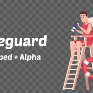 Animated cartoon Lifeguard watching around