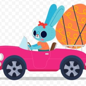 Cartoon Animated Bunny Driving a Car