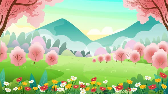 Cartoon Flower Spring Background – Colorful Floral Scene