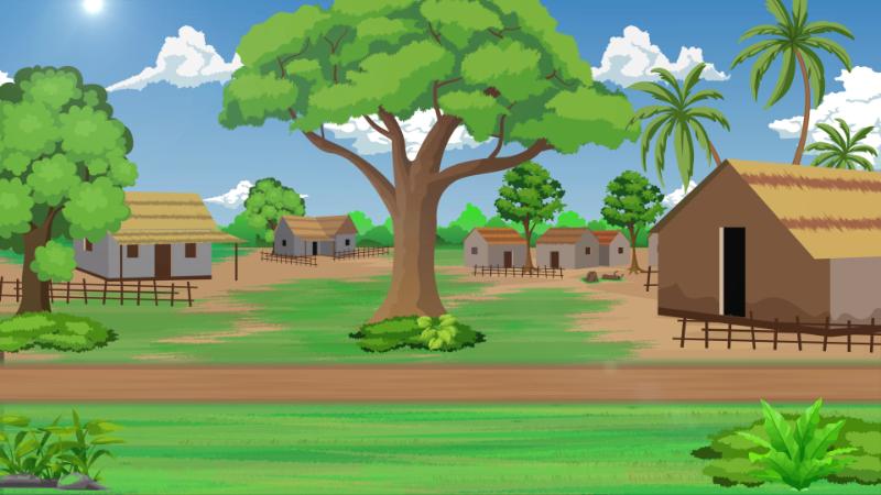 Cartoon village landscape scene looped + 4k