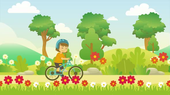 Cycling at the Park – 4K Looped Cartoon Animation