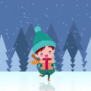 Kid Skiing on Ice cartoon Landscape