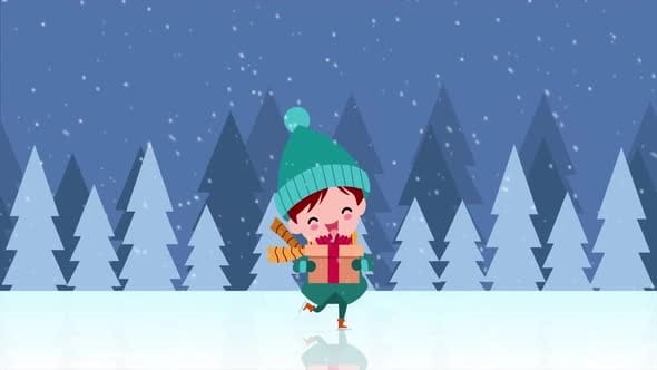 Kid Skiing on Ice cartoon Landscape