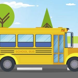 Animated school Bus looped Cartoon Landscape