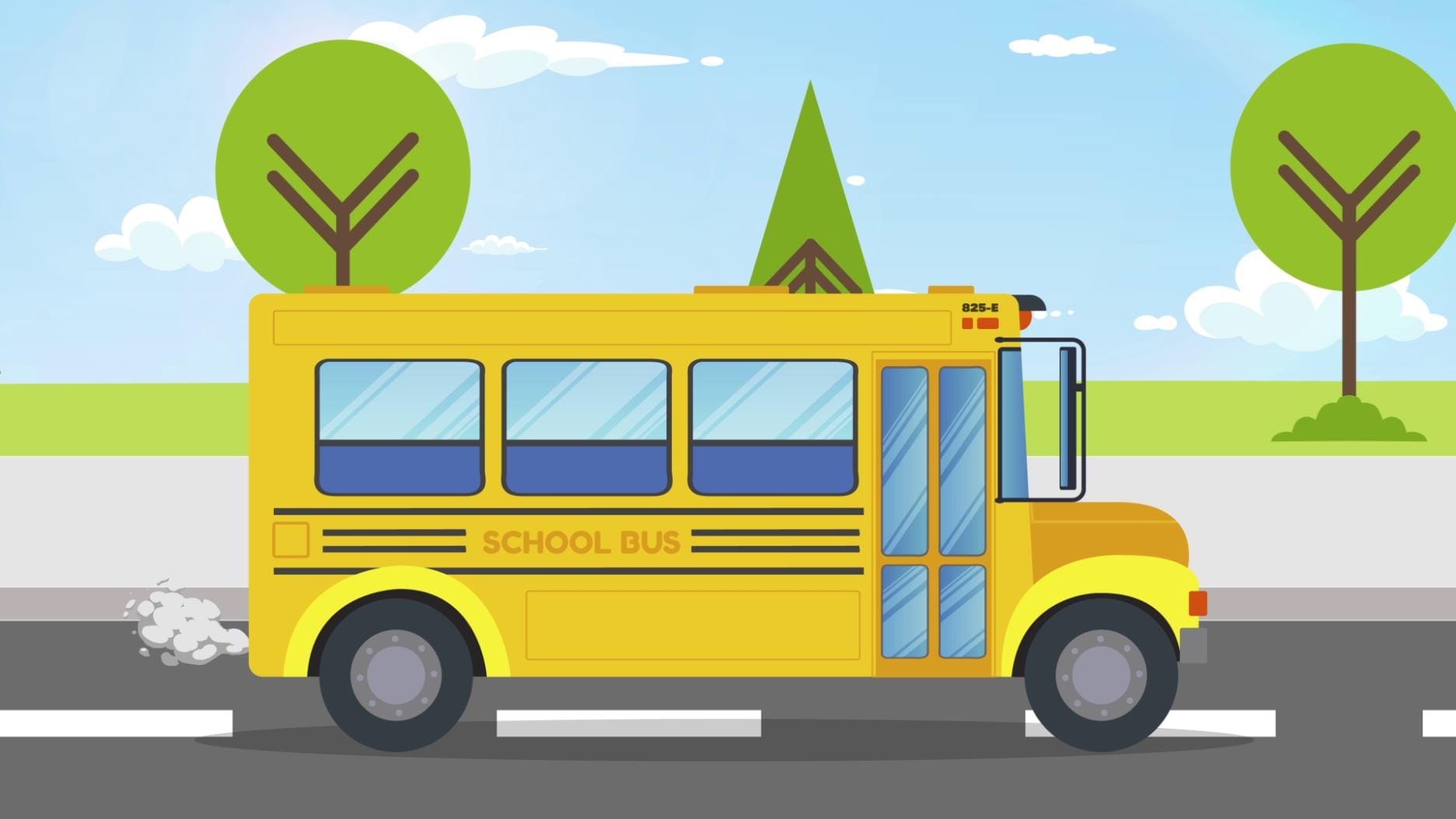 Animated school Bus looped Cartoon Landscape